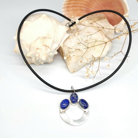 Natural Beautiful Blue Azurit/Lapis Stone Silver 925 Pendant - Picture 7 of 8